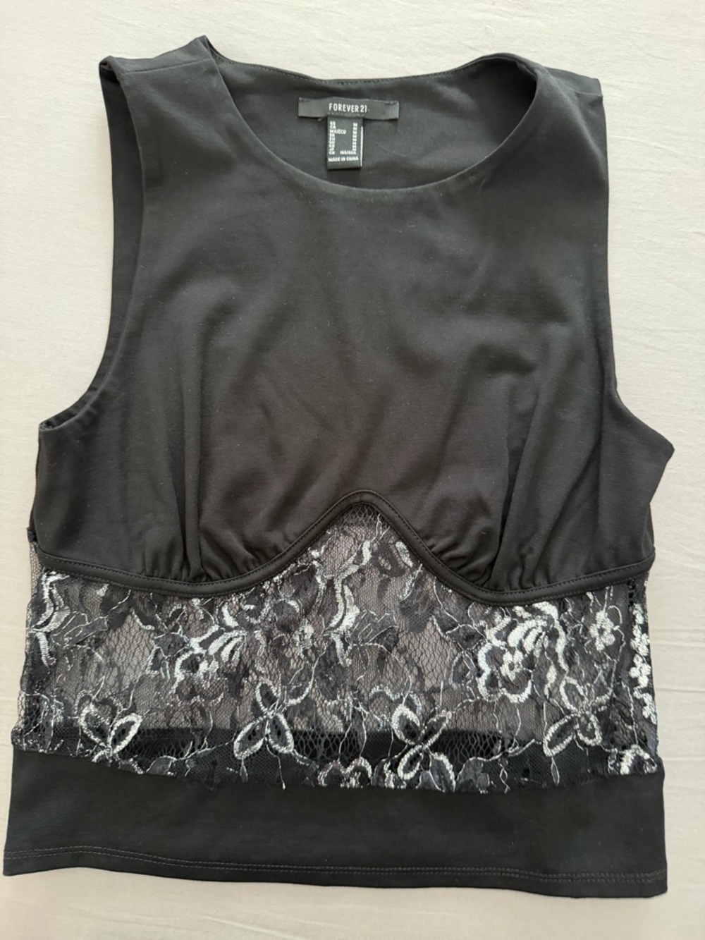 Forever 21 Black Lace Insert Crop Tank